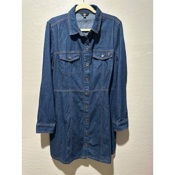 Frye Women's Long Sleeve Denim Dress Dark Wash size XL NWOT - Picture 2 of 7